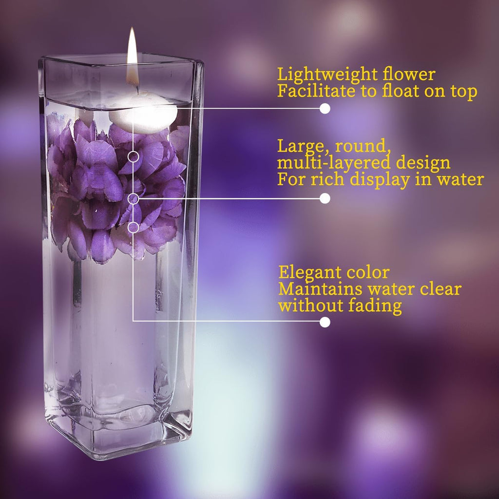 TeaSu Floating Flowers for Floating Candle Centerpieces, 12pcs Purple Artificial Flower Head for Wedding Centerpieces - Purple