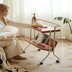 Retro Rolling Side Table, Solid Wood Movable Cart with Storage Shelf, Versatile End Table for Sofa, Bedside, or Living Room (Vintage)