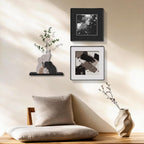 3-piece Bohemian gallery wall decoration set, 2 high-definition crystal porcelain frame abstract prints+wooden elephant sculptures+artificial green plants, soft black border frame, minimalist wall art for living room and bedroom entrances