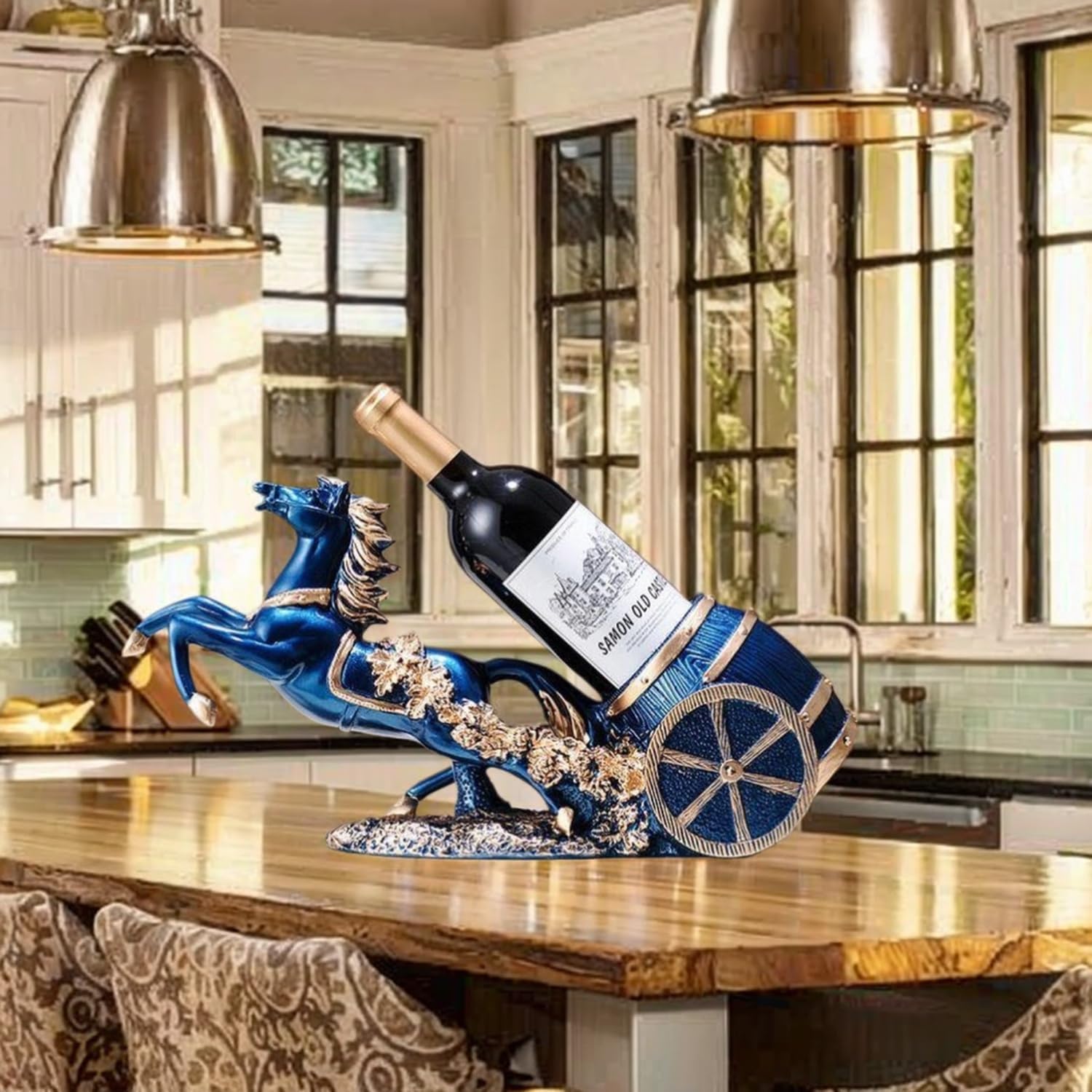 Horse Sculpture Resin Wine Bottle Holder - Tabletop Kitchen Decor, Decorative Storage Organizer for Home Bar Cellar, Unique Gift for Men Women Housewarming, Holds 1 Standard Bottle (C)