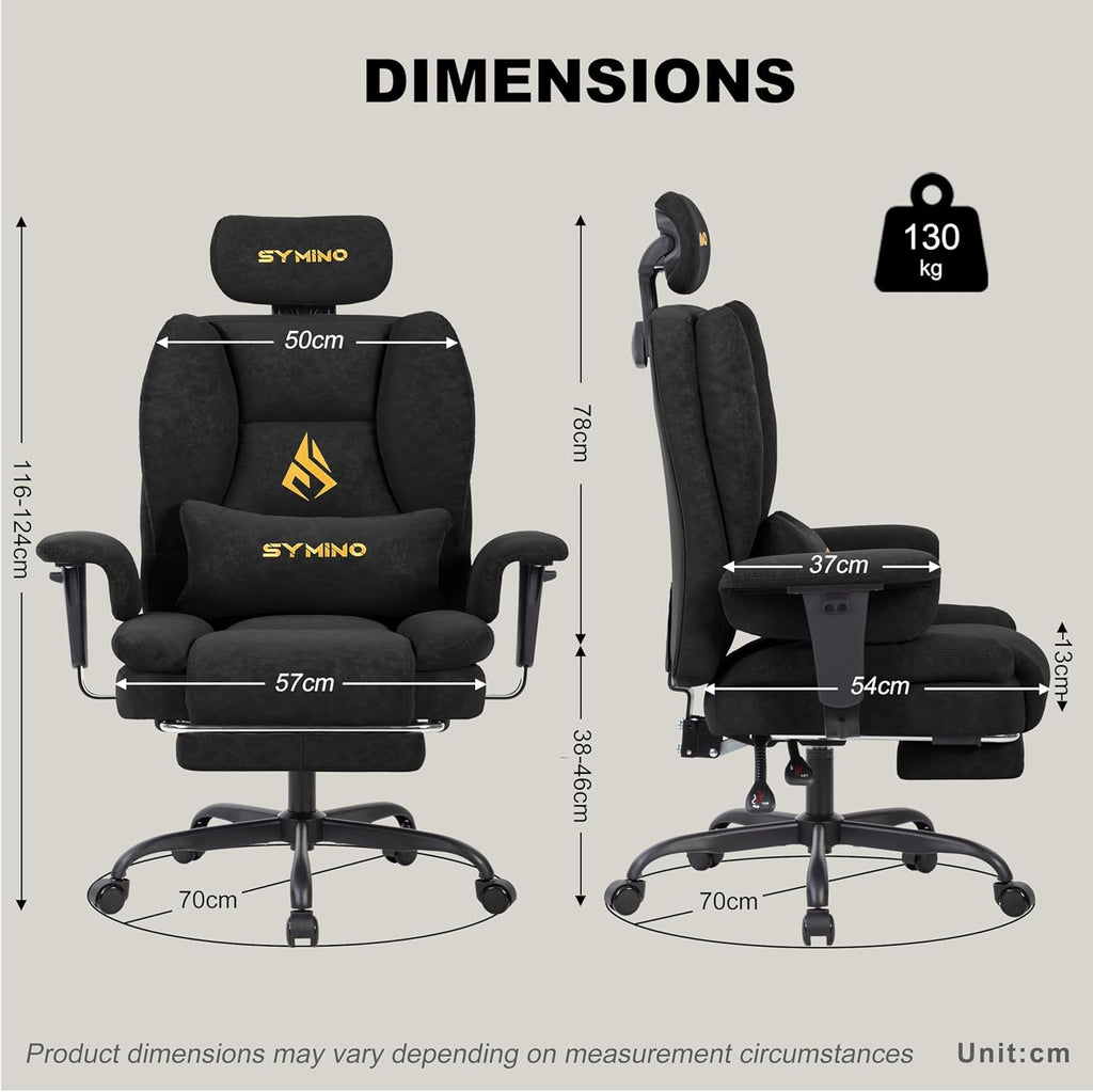 Symino Gaming Chair with Foot Rest, Unique Up/Down Armrests, PU Leather Ergonomic High Back Chair, 150° Recline Solid Color Computer Desk Chair, Black