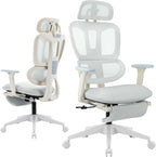Ergonomic Mesh Office Chair with Retractable Footrest - High Back Computer Chair, Lumbar Support, Adjustable Armrest and Headrest, Durable Base - Multifunctional Home Office Desk Chair for Adults