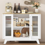 CABIHOME Buffet Cabinet, 36" Sideboard Buffet Storage Cabinet with Adjustable Shelves and Fluted Glass Door, Modern Coffee Bar, Table for Kitchen, Dining Room, Natural