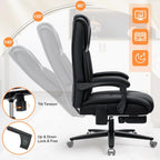HOFFREE 500lbs Kneading Massage Office Chair with Heat for Heavy People Big and Tall Office Chair with Footrest and Lumbar Support Pillow for Bedroom,Office,Conference Room (Black)