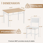 VECELO Dining Table Set for 4 with Chairs, 5-Piece Kitchen Table and Upholstered Padded Chairs Set for Small Space, Dining Room, Apartment, Natural White