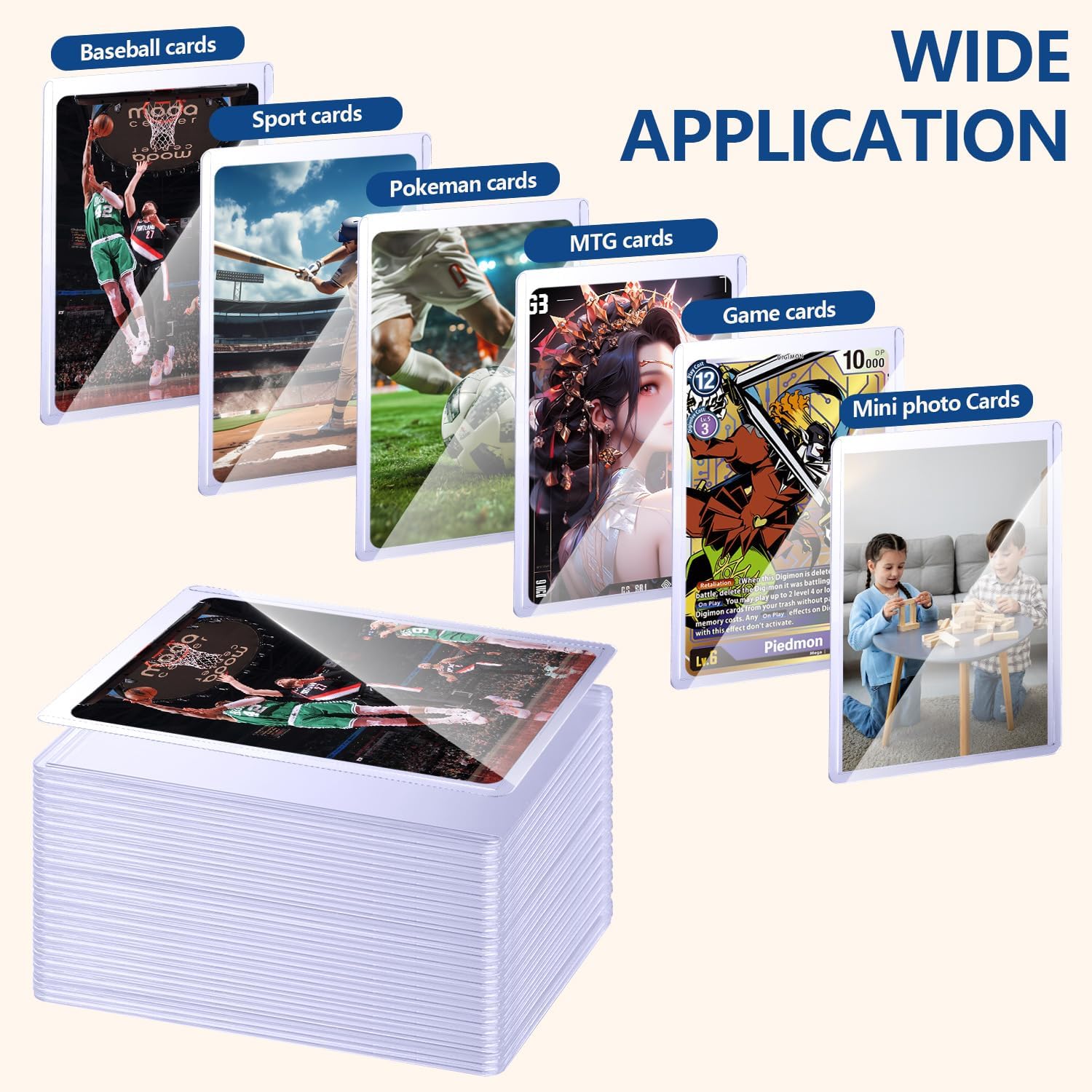 100 Penny Sleeves and 100 Top Loads, EDUDIIU 35PT Card Sleeves Hard Plastic, 3" x 4" Hard Card Protectors, Rigid Toploads for Yugioh, Baseball, Sports Cards