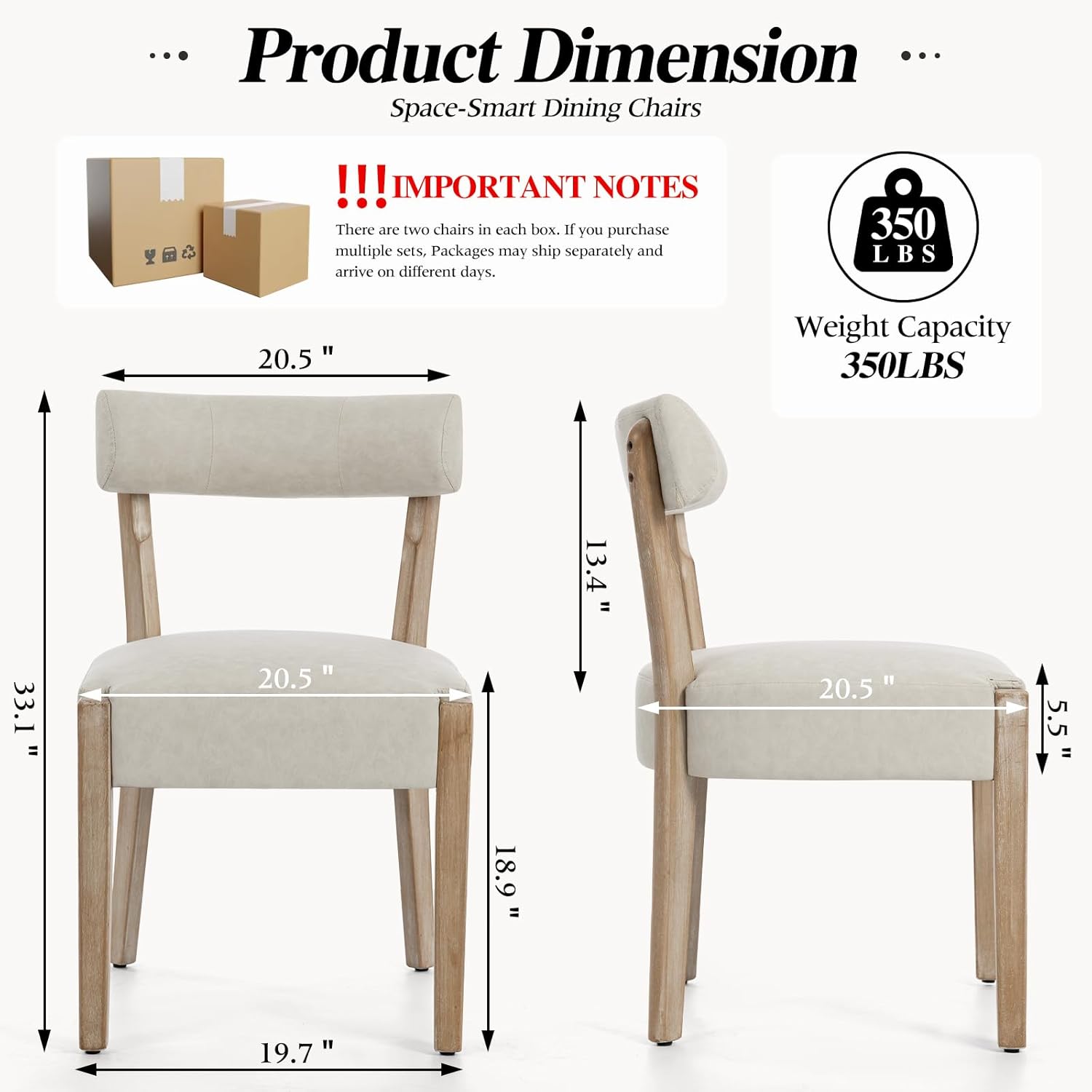 ZJhome Modern Dining Chairs Set of 2 – Mid-Century Modern Faux Leather Upholstered Kitchen & Dining Room Chairs with Curved Back, Oversized Rounded Seat, Sturdy Wood Frame, Beige