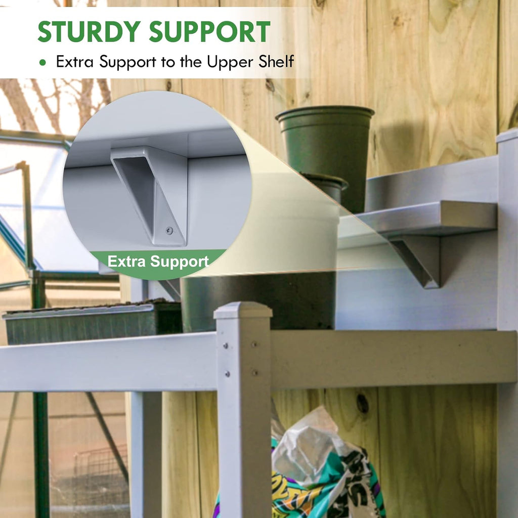 EAGLE PEAK Potting Bench, Weatherproof Vinyl Potting Table for Outdoor & Indoor Use, Easy Clean Garden Workstation with Storage Shelves, Gray, 40"