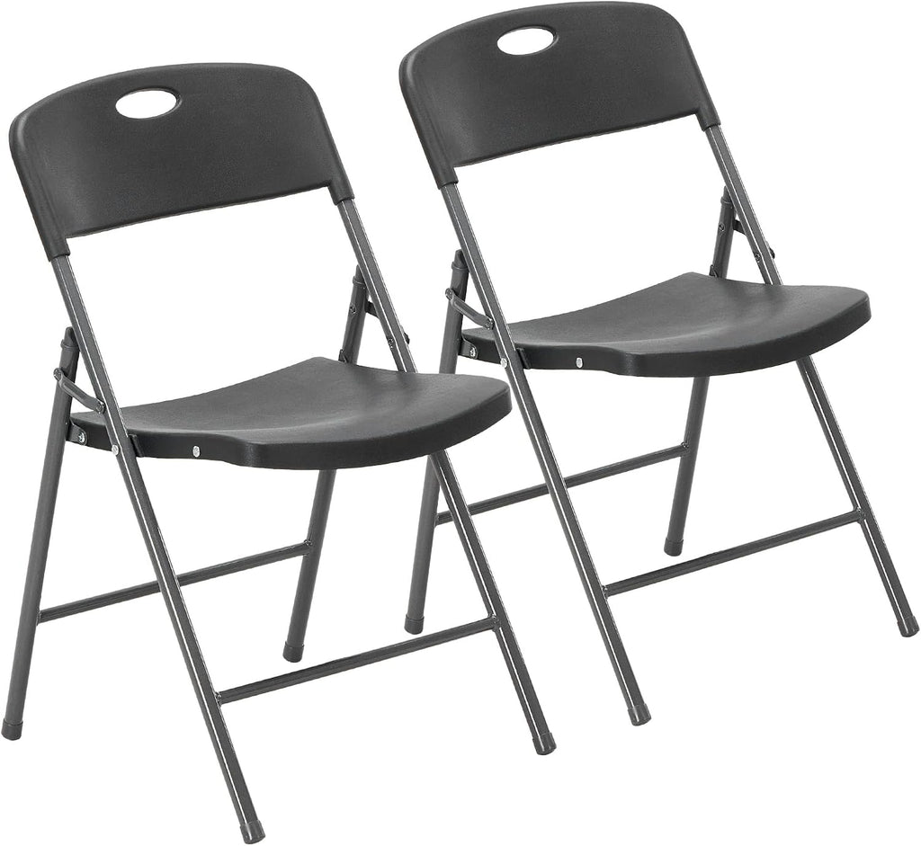 DUMOS 2 Pack Black Folding Chairs, Plastic Portable Stackable Dining Chairs with Metal Frame, for Indoor Outdoor, for Home and Office, Conference, Party, Event, Wedding, Birthday, Black