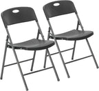 DUMOS 2 Pack Black Folding Chairs, Plastic Portable Stackable Dining Chairs with Metal Frame, for Indoor Outdoor, for Home and Office, Conference, Party, Event, Wedding, Birthday, Black