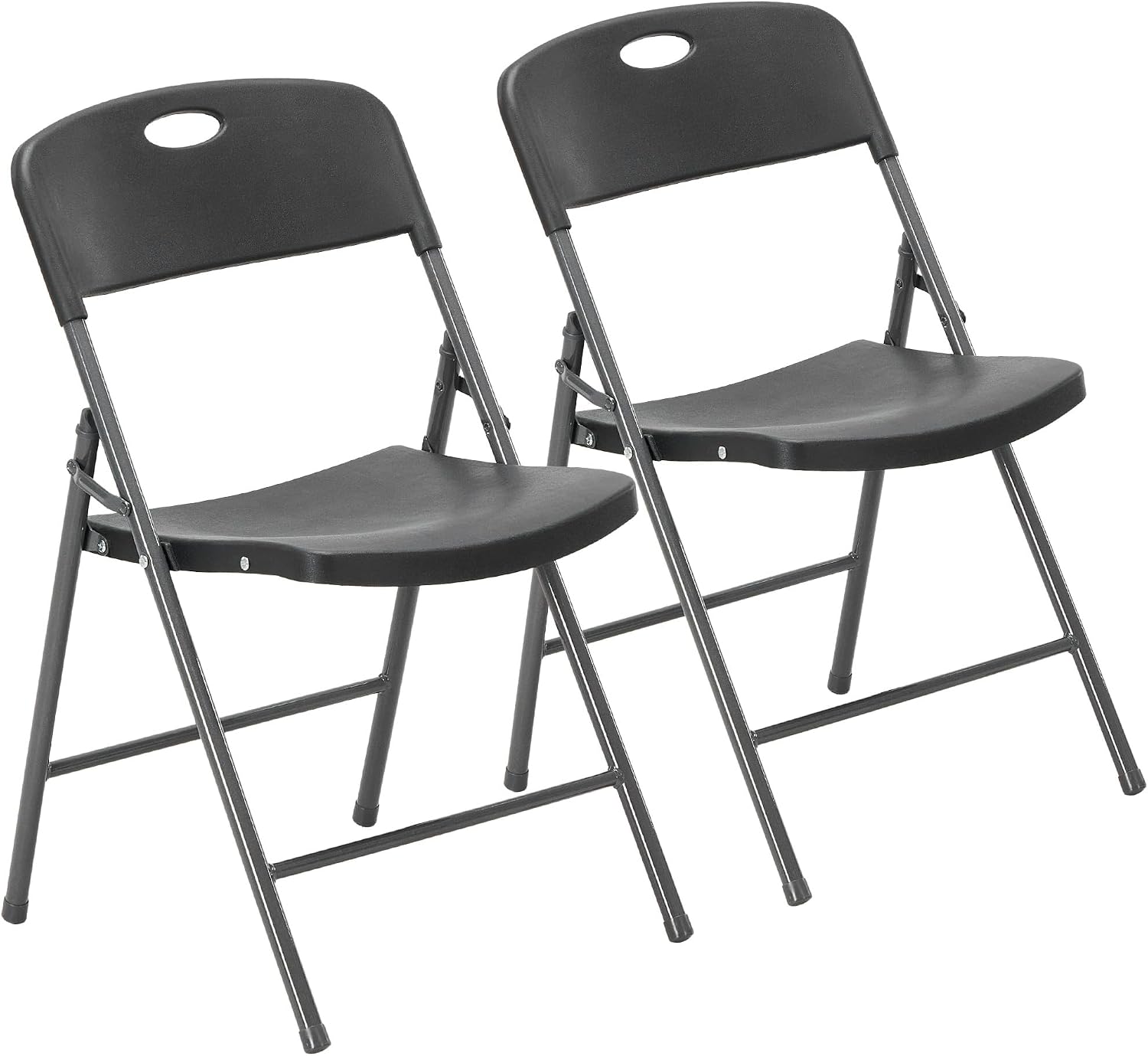 DUMOS 2 Pack Black Folding Chairs, Plastic Portable Stackable Dining Chairs with Metal Frame, for Indoor Outdoor, for Home and Office, Conference, Party, Event, Wedding, Birthday, Black