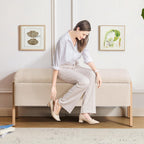Furniliving Storage Bench for Bedroom, Modern End of Bed Storage Ottoman Bench, Upholstered Linen Ottoman Benches, Folding Bedroom Ottoman for Living Room, Entryway, Beige