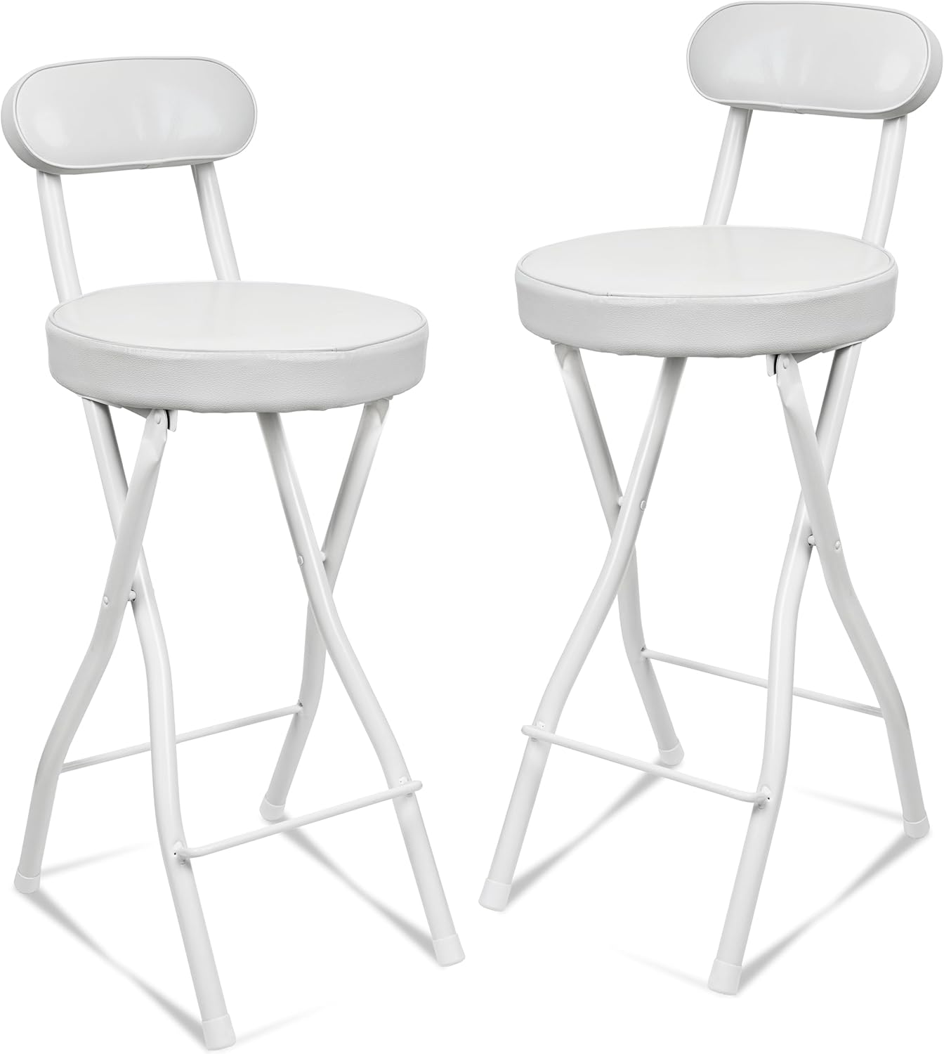UWEAR Portable Folding Stool,Folding Bar Stool with Back,Leather Padded Counter Height Foldable Stool, Tall Chairs for Adults Kitchen Island Outdoor Shop Cafe(2 PCS Black) (2PCS White)