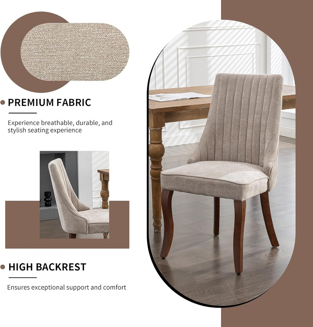 Mid Century Modern Dining Chairs Set of 8, Beige Linen Upholstered Kitchen & Dining Room Chairs Set of 8, Kitchen Chairs with Wood Legs, Sillas de Comedor (Beige, 8 Pcs)