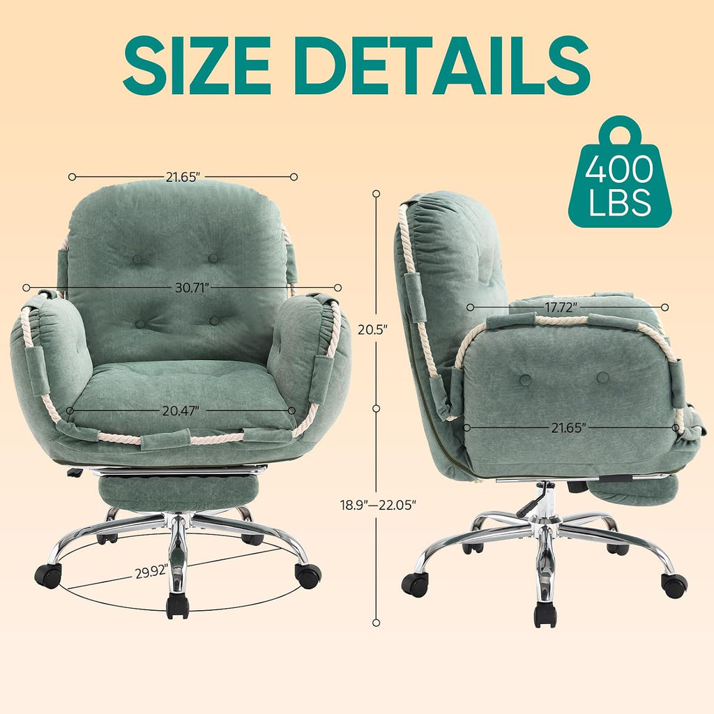 Criss Cross Office Chair with Foot Rest and Flip Armrests for Pets | Cross Legged Office Chairs for Women Reclining Desk Chair Comfy Vanity Chair with Back and Wheels for Home Office Green