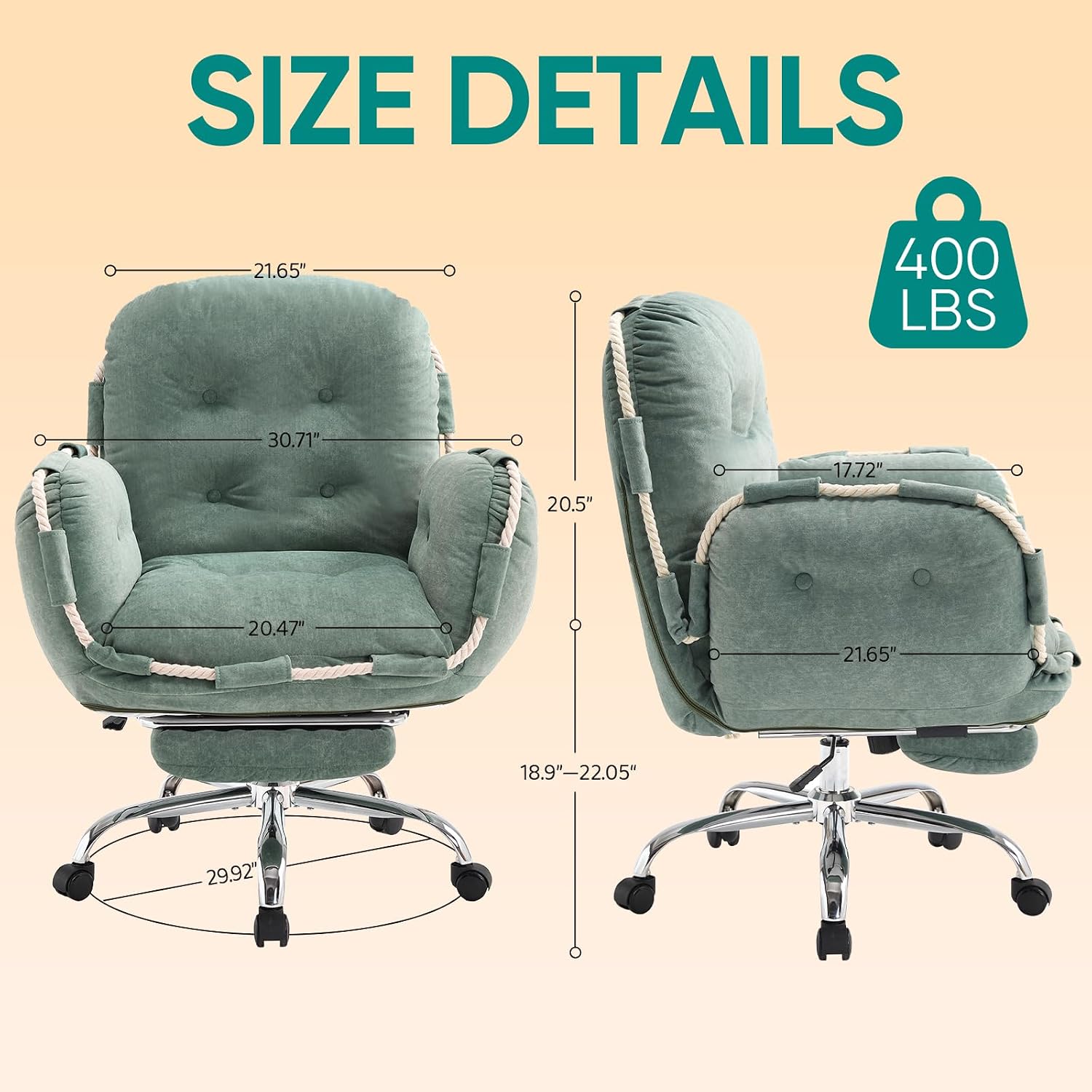 Criss Cross Office Chair with Foot Rest and Flip Armrests for Pets | Cross Legged Office Chairs for Women Reclining Desk Chair Comfy Vanity Chair with Back and Wheels for Home Office Green