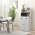 49" Kitchen Microwave Cabinet/Stand with Storage and Drawers, Pantry Storage Cabinet with Hutch & Adjustable Shelves for Kitchen, Dining Room, Living Room, Hallway in White