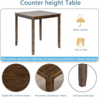 Merax Farmhouse Dining Table Set for 4, Counter Height Kitchen Table Set with Square Table and 4 Upholstered Chairs for Kitchen, Dining Room, Small Space, Walmut