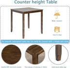 5 Piece Dining Table Set for 4, Solid Wood Square Dining Table Set, Counter Height Kitchen Table Set with Square Table and 4 Upholstered Chairs, X-shaped Backrest for Small Space, Walnut