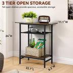 3-Tier Side Table for Living Room, Narrow End Table for Small Spaces with Wide Storage Tabletop,Rustic Brown Slim Couch Side Table Nightstand for Bedroom, Sofa