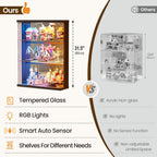 Wall Display Case with Glass Doors - RGB Hanging Display Cabinet with Auto Sensor Lights, Glass Door Cabinet with Adjustable Shelves, Shot Glass Display Case for Collectibles, Figures, Cards (Black)