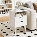 MAHANCRIS Nightstand with Charging Station and Modern Bedside Table Bundle, White End Table with Storage Drawers, Open Storage, Night Stand with Solid Wood Legs, for Bedroom, ETWT61E01N1-ETWT69E01