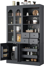 71" Blue Kitchen Pantry Cabinet, Tall Kitchen Storage Cabinets with Doors & Shelves, Freestanding Pantry Cabinet & Pantry Cupboard with Drawers for Dining Room Entryway (Gray, 75inch)