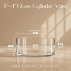 Royal Imports Flower Glass Vase Decorative Centerpiece for Home or Wedding - Cylinder Shape, 4" Tall, 8" Opening, Clear