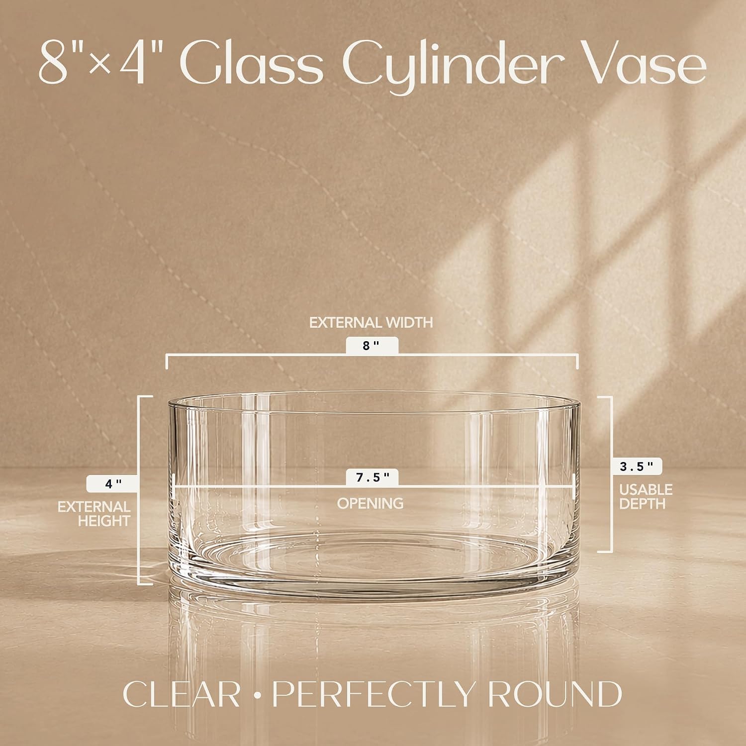 Royal Imports Flower Glass Vase Decorative Centerpiece for Home or Wedding - Cylinder Shape, 4" Tall, 8" Opening, Clear