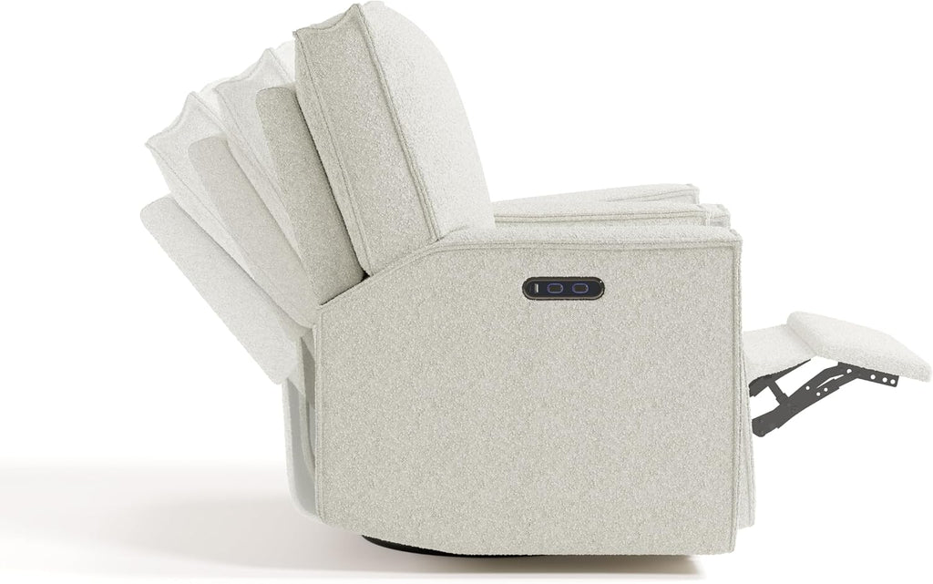 Storkcraft Texas Nursery Power Recliner Swivel Glider – Oeko-TEX 100 Certified, Nursery Rocking Chair with Push-Button Electronic Recline Function, USB-A and USB-C Charging Ports (Ivory Boucle)