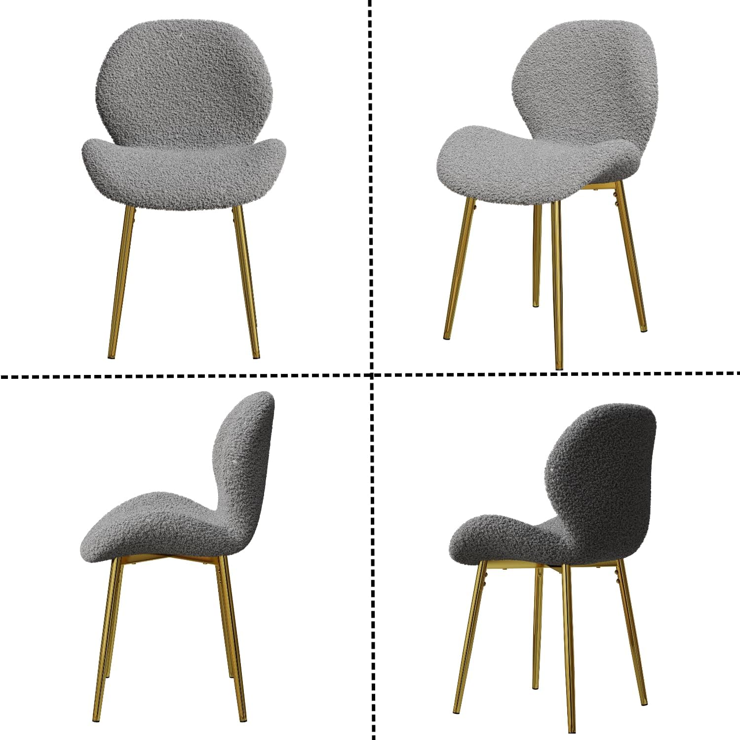 Set of 2 Soft Teddy Velvet Dining Chairs with Shell-Shaped Back, Stable Metal Legs, Easy Assembly | Perfect for Kitchen, Living Room, Restaurant, Cafe (Grey)