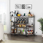 Zarler Bar Cart with Power Outlet Easy to Assemble, LED Home Bar Cabinet for Liquor, 47.3" L x 15.8" D x 36" H Metal Mini Bar Table with 4-Tier Storage, Grey