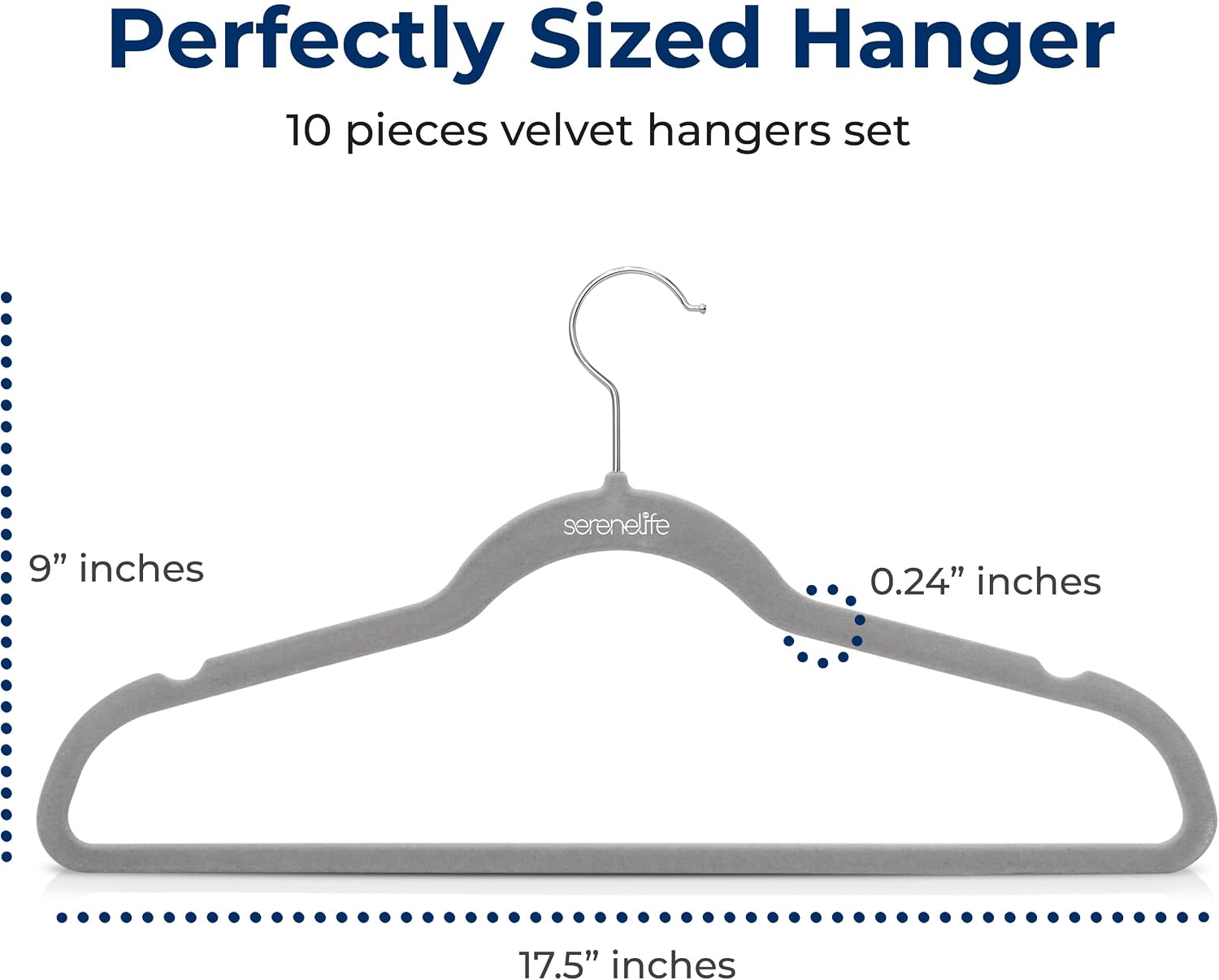 SereneLife Velvet Hangers – 10 Pack, Slim & Space Saving for Closets | Soft velvet grip prevents slipping on silk, satin & knitwear – 360° swivel hook fits all standard closet rods