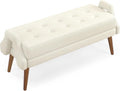 Modern Living Room Bench, Made of Looped Yarn Fabric, with Soft Cushion, Irregular Geometric armrests, and Rubber Wooden Legs, Suitable for Living Rooms, bedrooms, and entrances-Beige RR