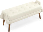 Modern Living Room Bench, Made of Looped Yarn Fabric, with Soft Cushion, Irregular Geometric armrests, and Rubber Wooden Legs, Suitable for Living Rooms, bedrooms, and entrances-Beige RR