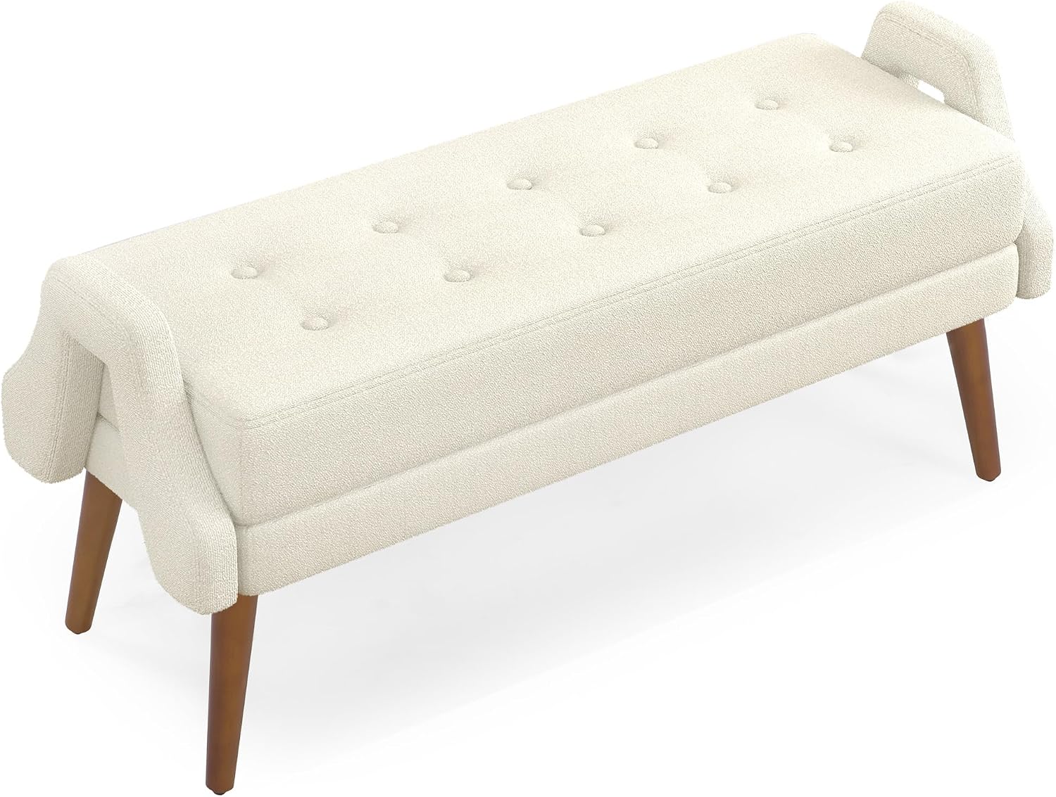 Modern Living Room Bench, Made of Looped Yarn Fabric, with Soft Cushion, Irregular Geometric armrests, and Rubber Wooden Legs, Suitable for Living Rooms, bedrooms, and entrances-Beige RR