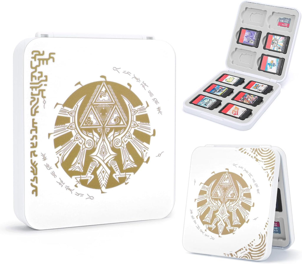 DLseego Game Card Case for Switch Lite/Switch/Switch OLED, Gold Kingdom Medallion Design Switch Game Cartridge Memory Card Portable Storage with 12 Game Card Slots and 12 Micro SD Card Slots-White