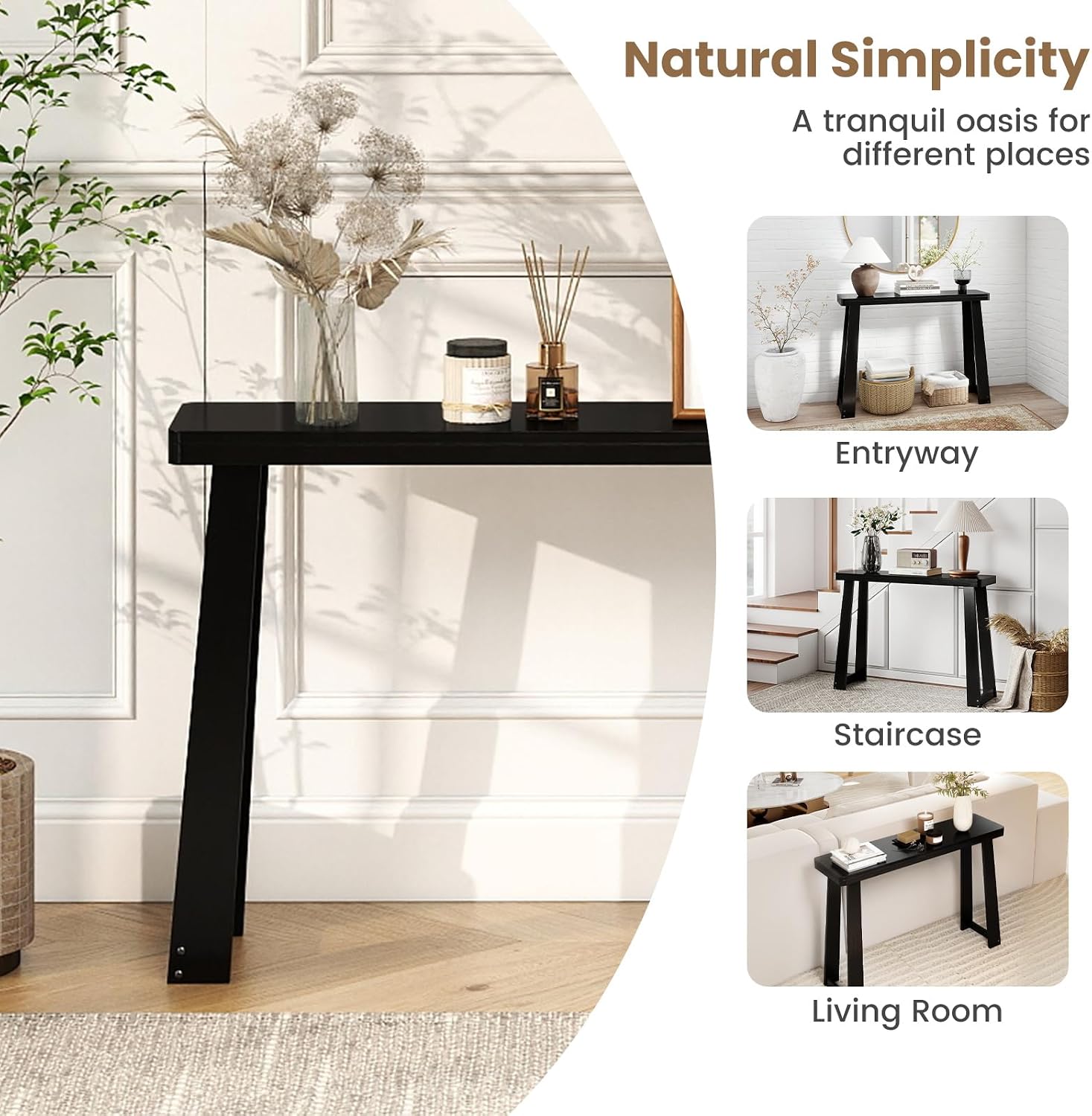 Giantex Narrow Long Console Table, 43" Modern Entryway Table Behind the Couch, Rubberwood Accent Sofa Tables for Living Room, Foyer, Hallway, Bedroom, Entrance (Black)