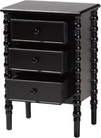 Baxton Studio Malinda Classic Black Wood 3-Drawer End Table with Spindle Legs