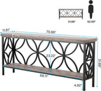 LITTLE TREE Sofa Table, 70.9 Inch Industrial Behind Couch Table with Storage Shelves, Narrow Long Console Table for Entryway, Living Room, Foyer, Hallway, Office