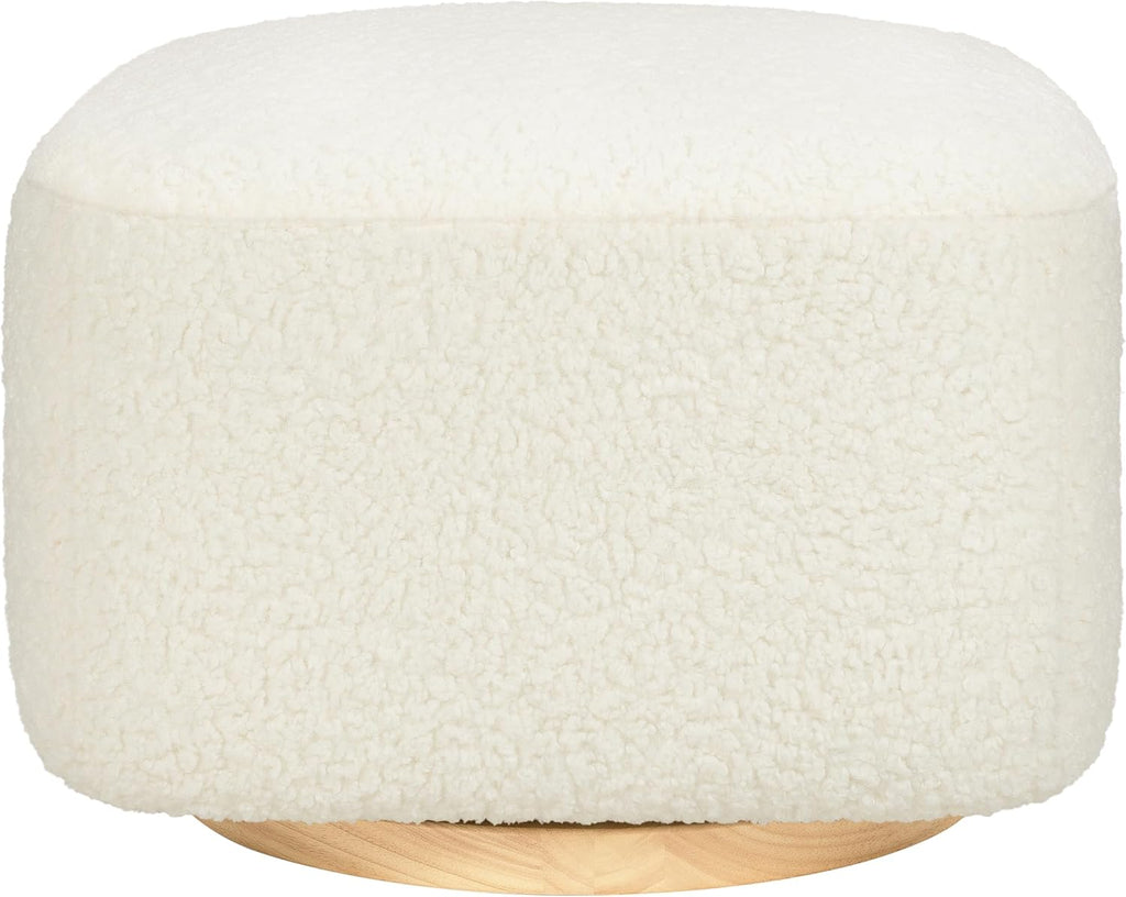 Babyletto Kiwi Gliding Ottoman in Cream Shearling with Light Wood Base, Greenguard Gold and CertiPUR-US Certified