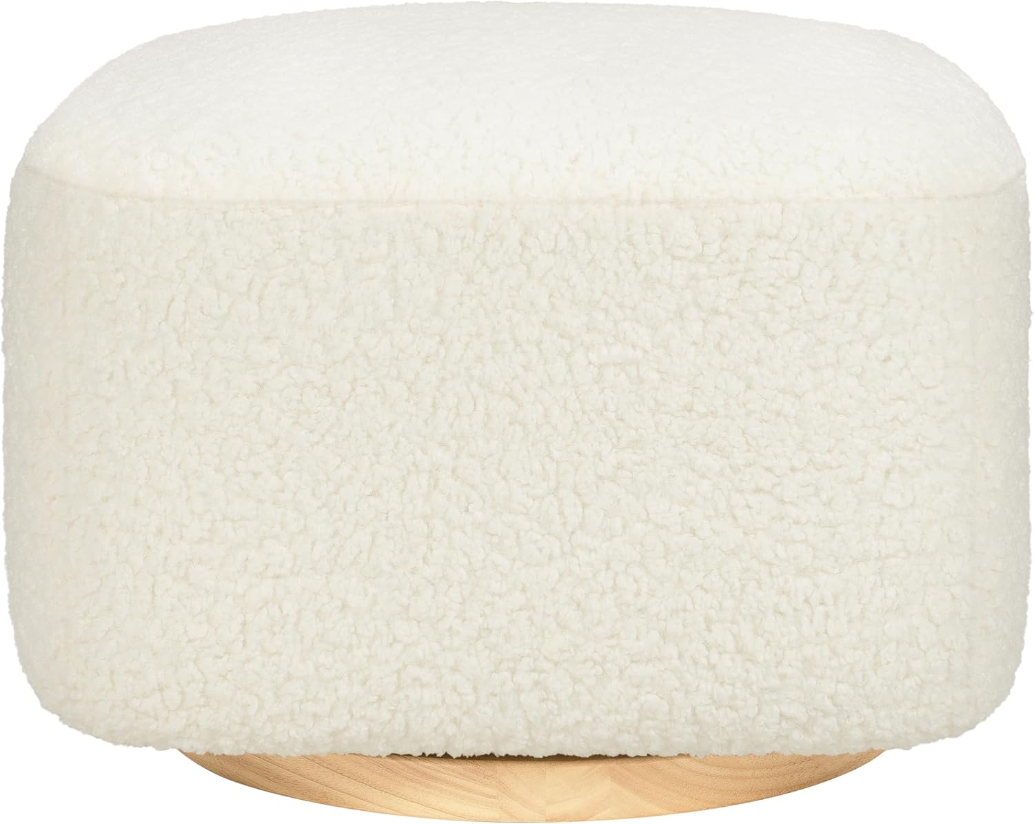 Babyletto Kiwi Gliding Ottoman in Cream Shearling with Light Wood Base, Greenguard Gold and CertiPUR-US Certified