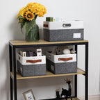 PRANDOM Larger Foldable Storage Bins with Handles [3-Pack] Fabric Collapsible Storage Boxes Baskets Cubes Containers with Handles for Closet Living Room Bedroom (Grey & White 17.3x12.2x10.4')
