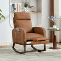 GarveeLife Nursery Rocking Chair,300lb Glider Chair with Solid Wood Legs/Two Side Pockets,PU Upholstered Glider Rocker with Footrest High Backrest for Living Room/Bedroom/Nursery