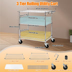 3-Tier Rolling Cart, Utility Metal Wire Cart, 30" D x 18" W x 35" H | 4'' Locking Wheels, Adjustable Shelves, 661 LBS Capacity, Complying with NSF, Heavy Duty, For Home Kitchen Garage Office