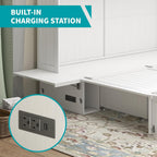 BALUS Queen Murphy Bed, Cabinet Murphy Bed with 2 Storage Drawers-White | USB Charing Station, Spacious Drawer, Space Saving, Queen Bed Frame