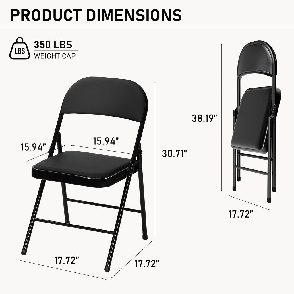 10 Pack Folding Chair, Black Folding Chairs with Cushion Portable Stackable Commercial Seat with Steel Frame, Padded Folding Chairs for Party Birtyday Wedding Indoor Outdoor Chairs