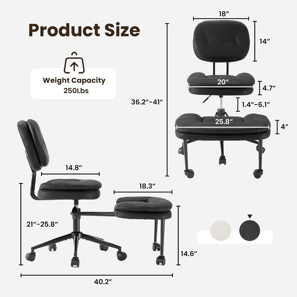 COSIEST Cross Legged Office Chair with Wheels, Ergonomic Kneeling Chair for Adults, Criss Cross Chair with Wide Seat, Comfortable Home Office Desk Chair, 360° Swivel Adjustable Height, Black