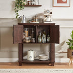 SAVOR LIFE Farmhouse Coffee Bar Table with 2-Door Cabinet, Kitchen Storage Cabinets with Open Shelf, Coffee Station for Dining Room, Kitchen, Hallway, Living Room, Walnut