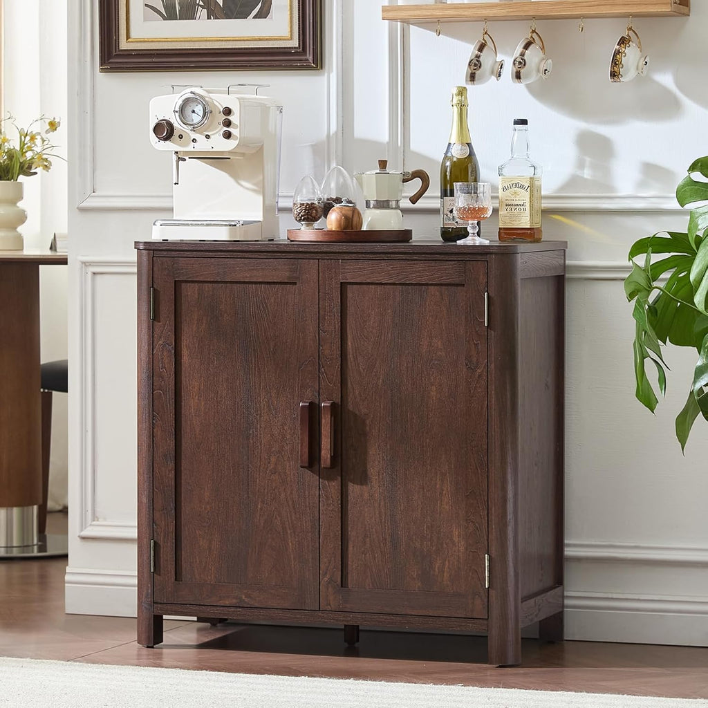 Joaxswe Sideboard Buffet Cabinet with Storage, 31.5" Arc-Shaped Credenza with 2 Doors & Adjustable Shelves, Mid Century Modern Coffee Bar Storage Cabinet for Kitchen, Living Room, Entryway, Walnut